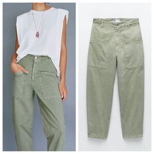 Zara Sage Green High-Waisted Pants